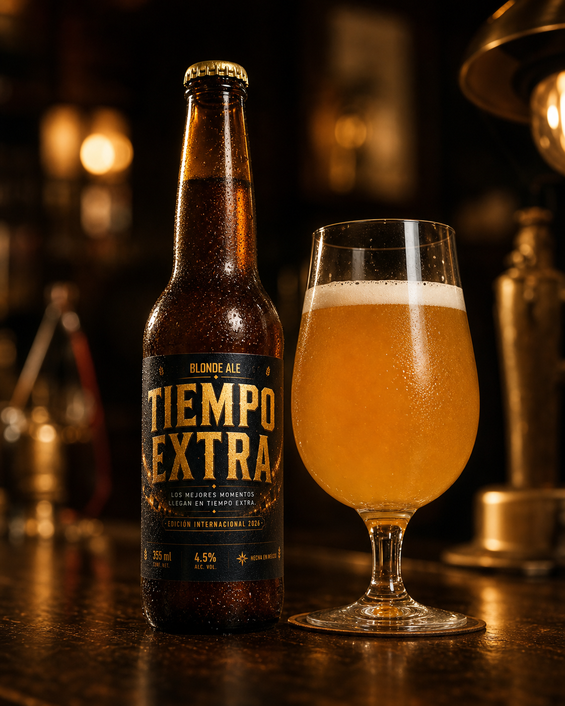 Botella Tiempo Extra con vaso servido