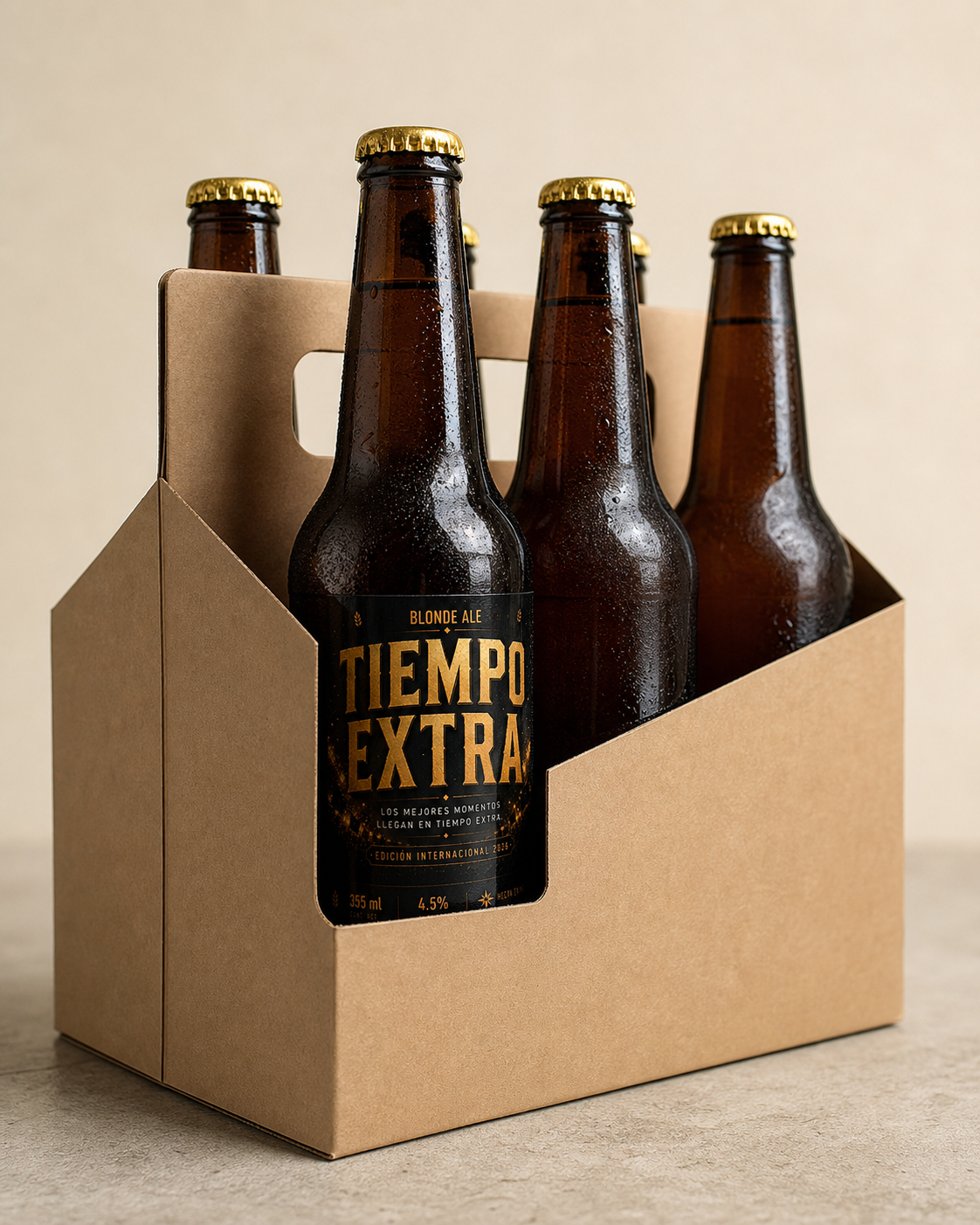 Pack Tiempo Extra en caja kraft con seis botellas